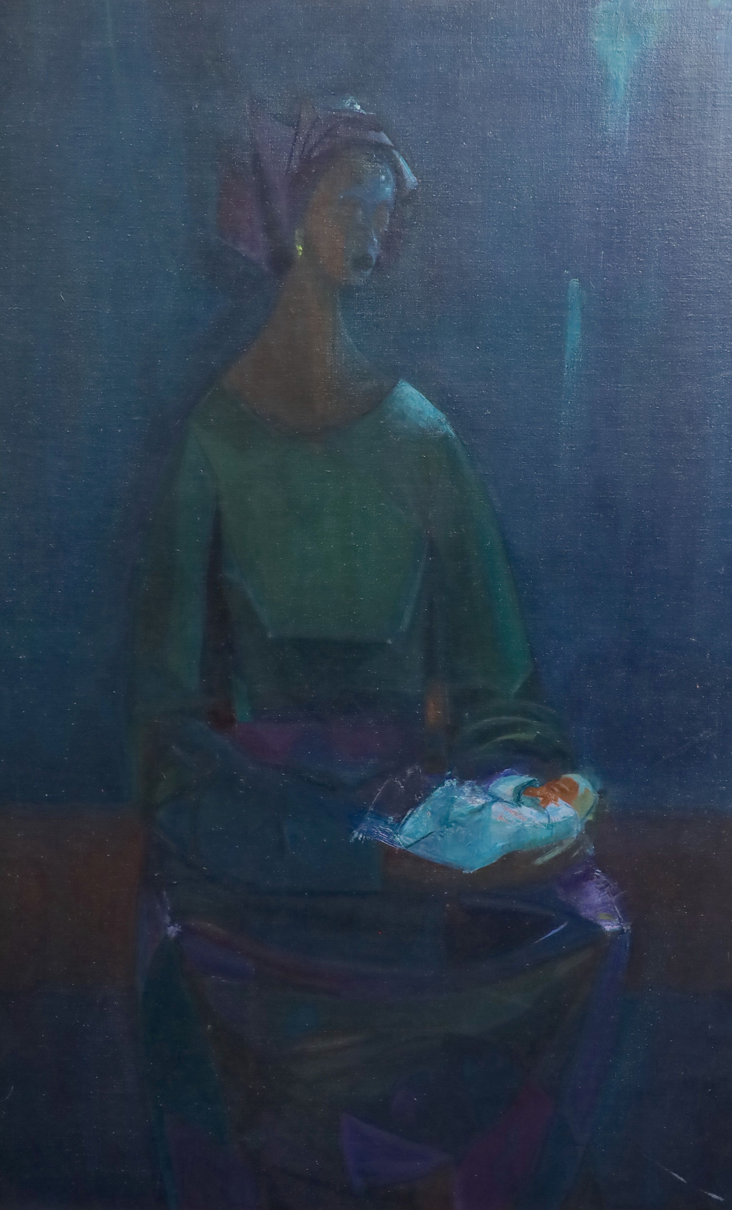 Attributed to Yusaf Adebayo Cameron Grillo (Nigerian, born 1934), Mother and child, oil on canvas board, 105 x 68cm